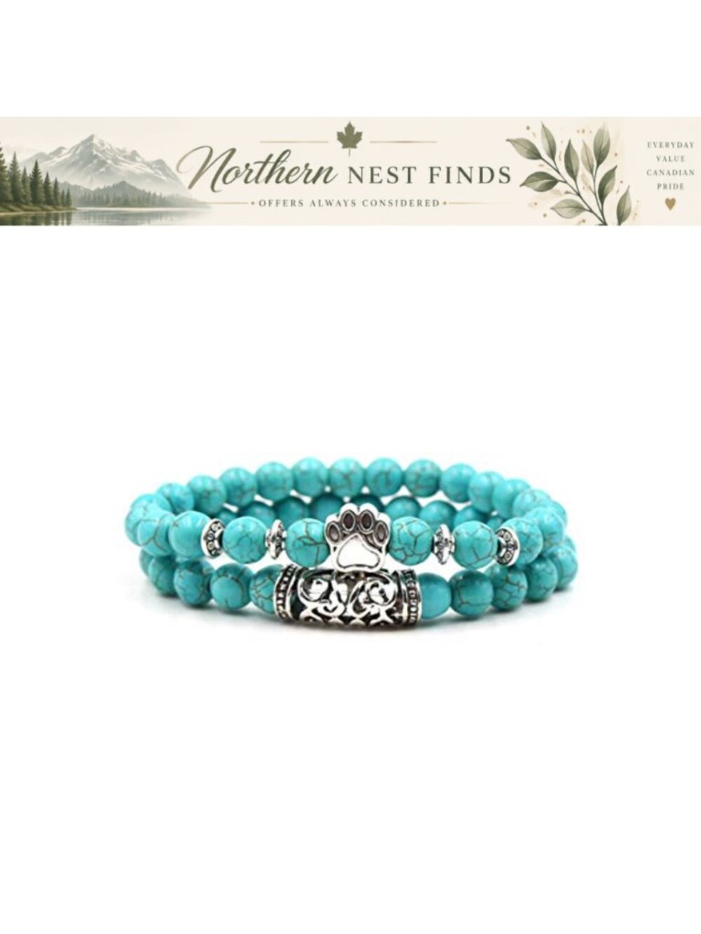 Turquoise Beaded Stretch Bracelet Set 2PC Minimalist Friendship Gift